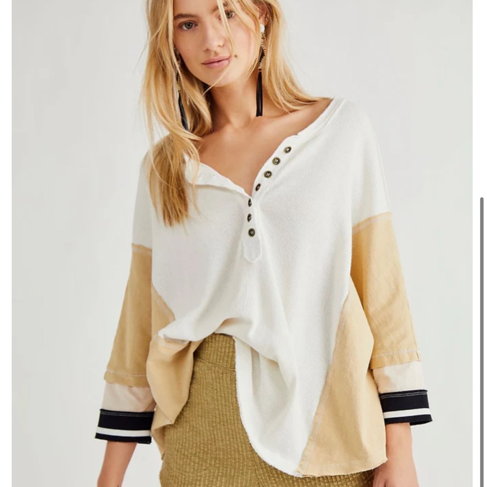 We the free free people top tan &  white oversized - size small
